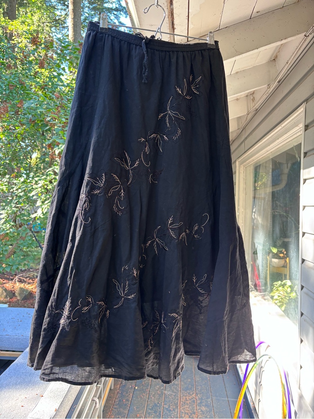 Vintage Black peasant Skirt with Gold Embroidered Floral Motif